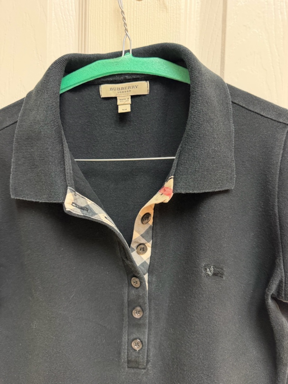 Burberry Black Short-Sleeve Polo with Patterned Placket - Picture 2 of 4